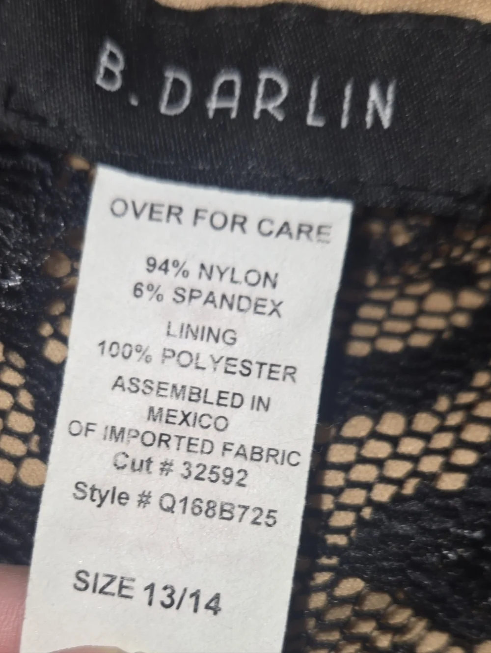 B. Darlin, Black Lace Fitted Cocktail Dress Nude Lining. Size 13/14 - Picture 2 of 2